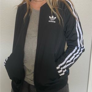 Adidas black 3 stripe bomber jacket